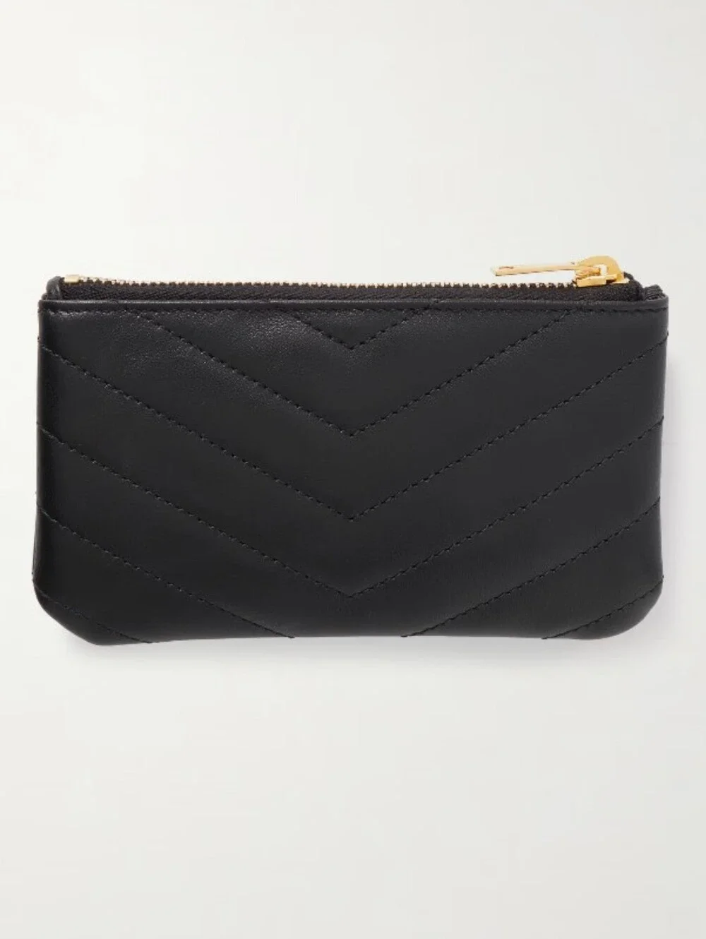 Saint Laurent Cassandre Quilted Black Key Pouch with Gold Hardware